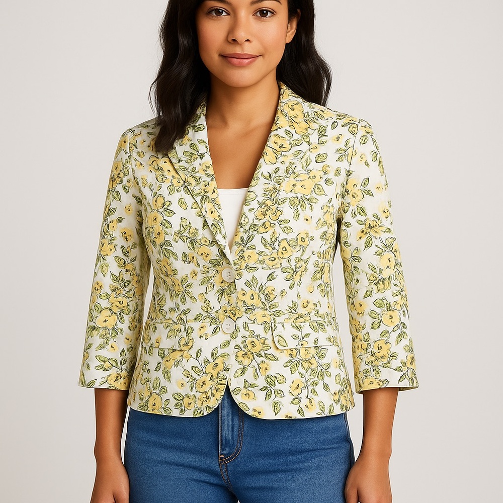 Floral Yellow and Green Women's Blazer